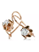 Or rose rouge 14 carats 14k 583 Zircon des boucles d'oreilles vec013 Russe Soviétique URSS Style vintage Art Deco style